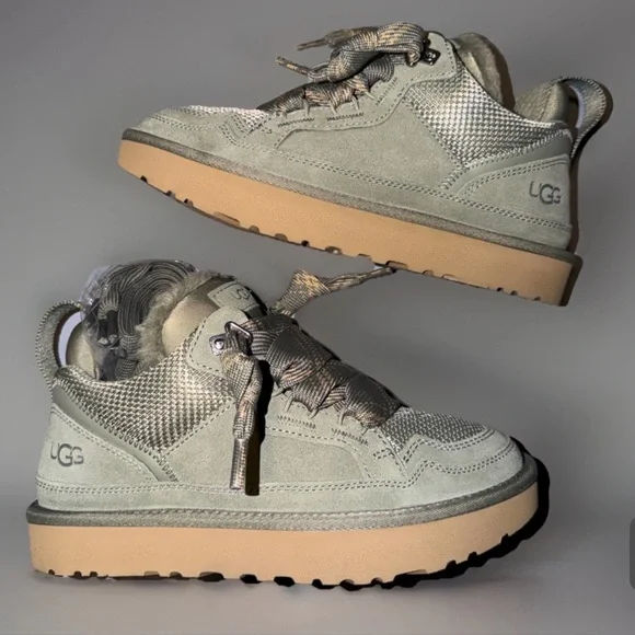 New UGG LOWMEL MOSS GREEN SUEDE AND CANVAS ANKLE Women’s SNEAKER BOOTS - Picture 1 of 6